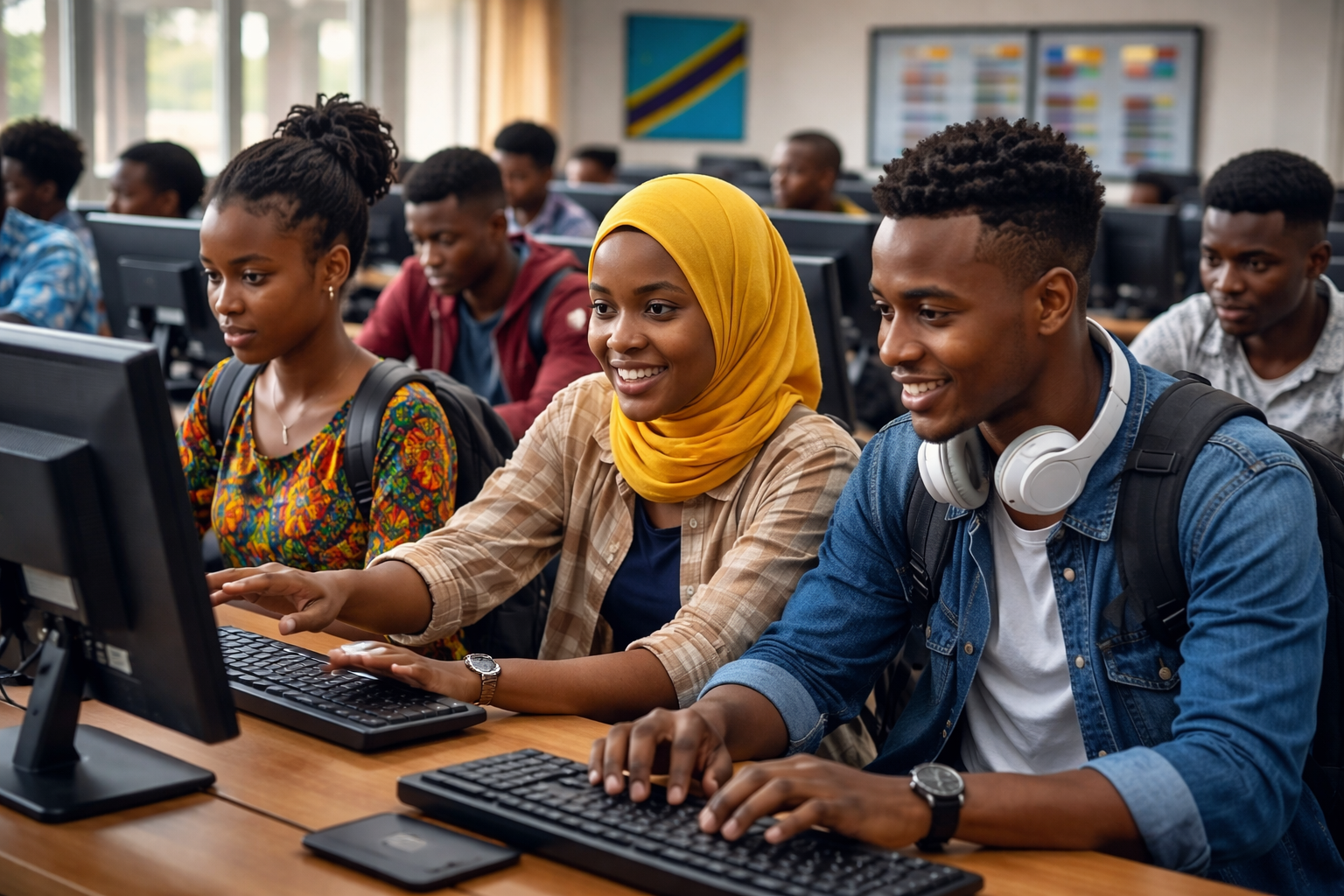 African students in computer lab
